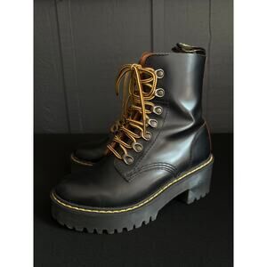 Dr. Martens Vintage Leona Smooth Leather Black Heeled Combat Boots Size 5